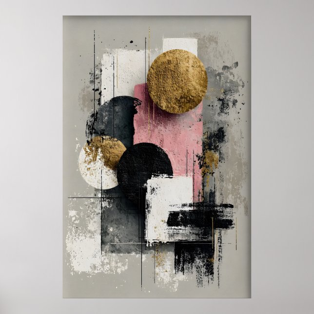 Poster Arte impressa abstrata geométrica na parede, Neutr (Frente)