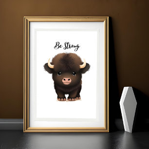 Poster Arte impressa adorável de búfalo bebê para berçári