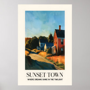 Poster Arte Impressa Cidade Crepuscular Paisagem Rústica 