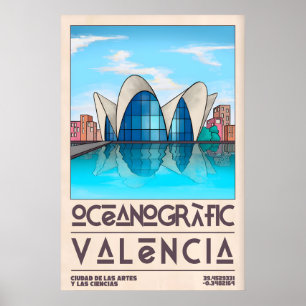 Poster Arte impressa costeira de meados do século, Valênc