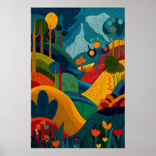 Poster Arte impressa de paisagem abstrata floral moderna 