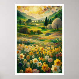 Poster Arte Impressionista do Primavera Meadow Daffodil