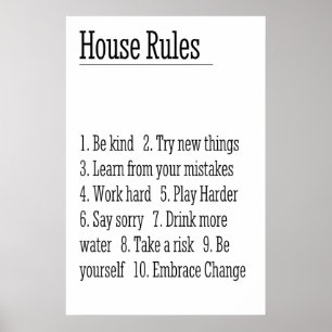 Poster Arte impresso de regras da casa Citação inspirador
