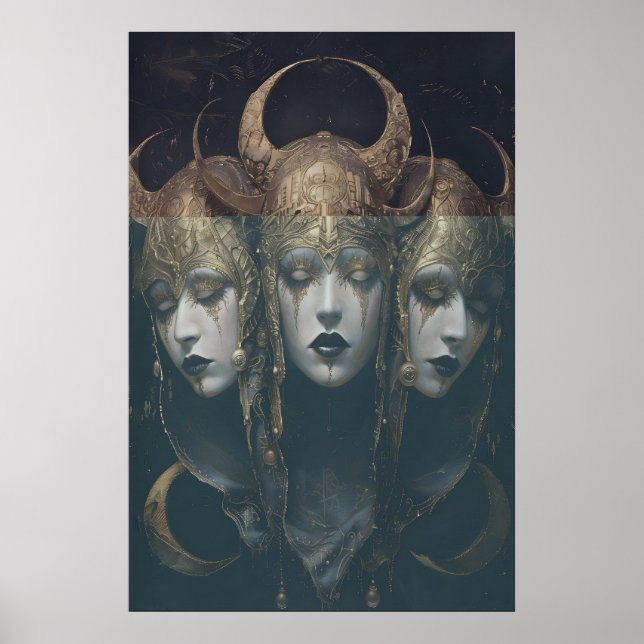 Poster Arte Imprimível das Deusas Tripla Lua, Bruxaria (Frente)