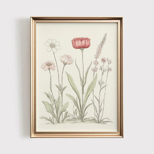 Poster Arte Imprimível de Flor Silvestre Antiga, Parede F