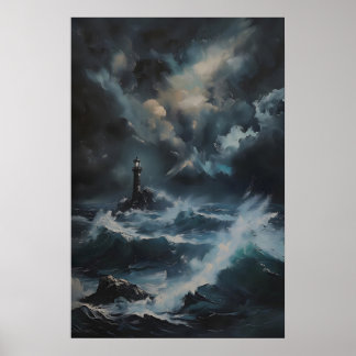 Poster Arte Imprimível de Paisagem Marítima de Farol Temp