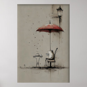Poster Arte Imprimível de Sapo Bebendo Café, Minimalista 