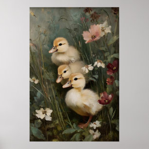 Poster Arte Imprimível de Três Patinhos Antigos, Pato