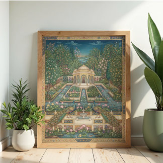 Poster Arte Indiano Pavão Miniatura Mughal Vintage