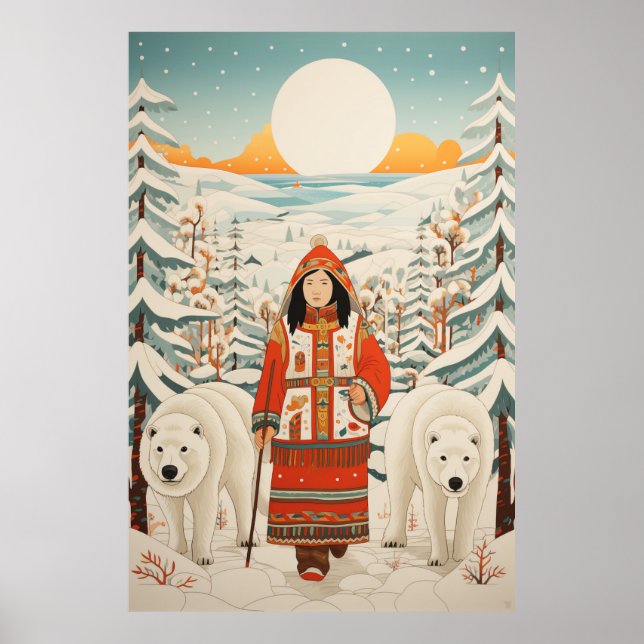 Poster Arte Inspirada no Inuit: Vida Árctica e Animais (Frente)