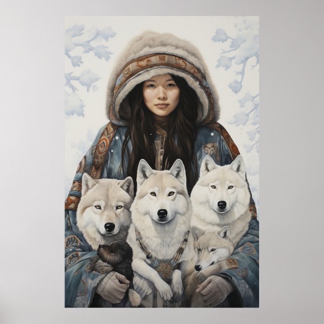 Poster Arte Inspirada no Inuit: Vida Árctica e Animais (Frente)