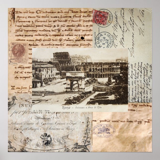 Poster Arte italiana do Coliseu Roma Antiga (Frente)