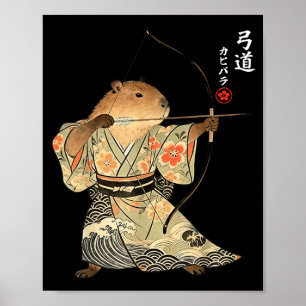 Poster Arte Japonesa de Arco e Flecha Samurai Kyudo Capiv