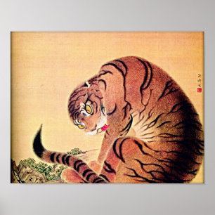 Pôster Arte japonesa Ukiyo-E de Woodblock do tigre