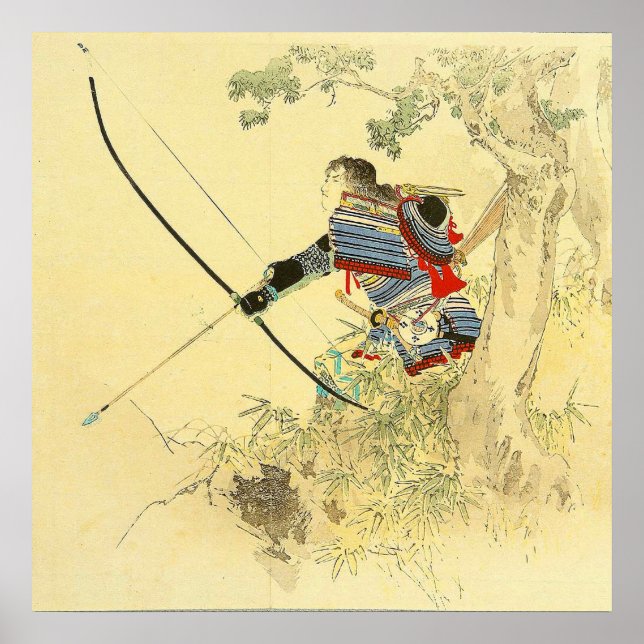Pôster Arte Japonesa - Um Samurai Com Um Arco E Setas (Frente)