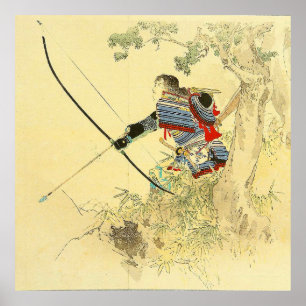 Poster Arte japonesa - um samurai com um Longbow e as