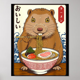 Poster Arte Japonesa Vintage Groundhog Come Ramen Engraça