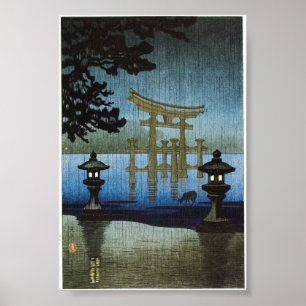Poster Arte japonesa Woodblock Ukiyo-E da chuva da noite