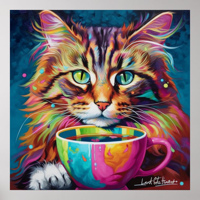 Poster Arte Latte de Gato Siberiano para iluminar seu dia (Frente)