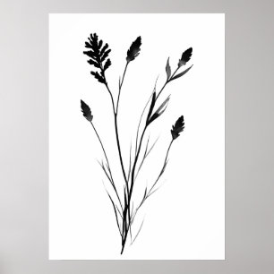 Poster Arte lavanda de flores de solteiro preto e branco
