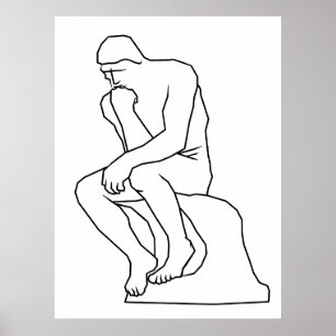 Poster Arte linear da estátua do homem pensador, Inspirad