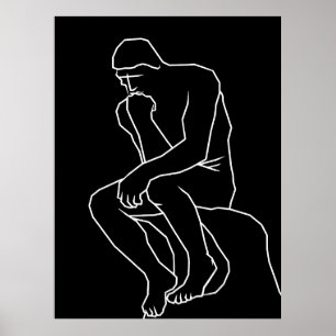 Poster arte linear da estátua do homem pensador, Inspirad