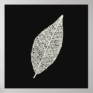 Poster Arte linear de Folha de Esqueleto Preto e Branco
