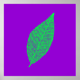 Poster Arte linear de folha de esqueleto roxa e verde