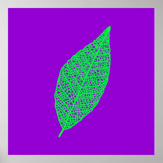 Poster Arte linear de folha de esqueleto roxa e verde