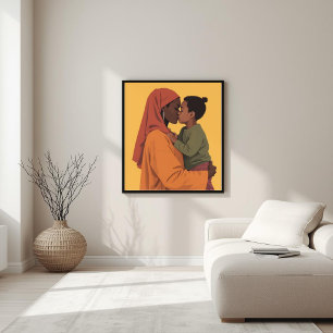 Poster Arte Linear de Mãe e Filho Negros
