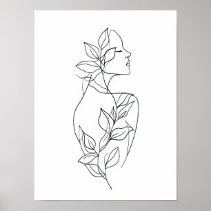 Poster Arte Linear de Mulher Abstrata   Minimalista Botân