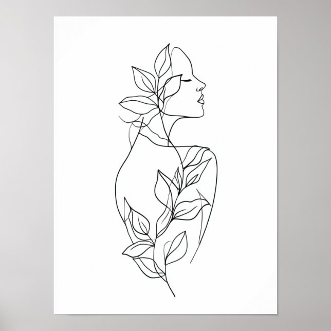 Poster Arte Linear de Mulher Abstrata | Minimalista Botân (Frente)
