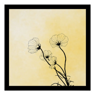 Pôster arte linear floral de orquídea em amarelo
