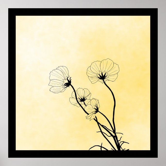 Poster arte linear floral de orquídea em amarelo (Frente)