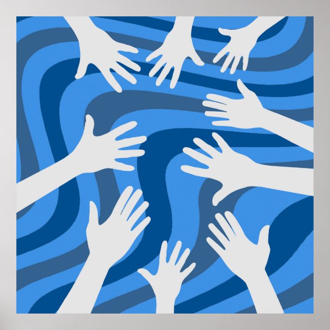 Poster Arte Linhas Azul das Mãos Retrotraídas (Frente)