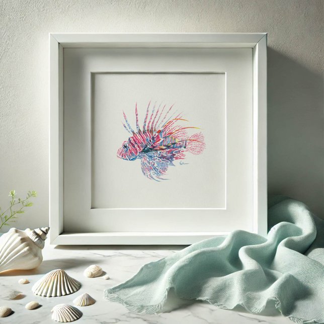 Poster Arte Lionfish Cadeado (Watercolor paintings by Victoria Grigaliunas features a lion fish print.)