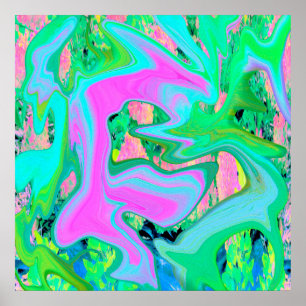 Poster Arte Líquida Rosa e Azul Claro Retro em Hortênsia