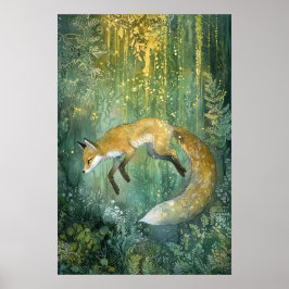 Poster Arte Magnética de Fox da Floresta Emerald Encantad