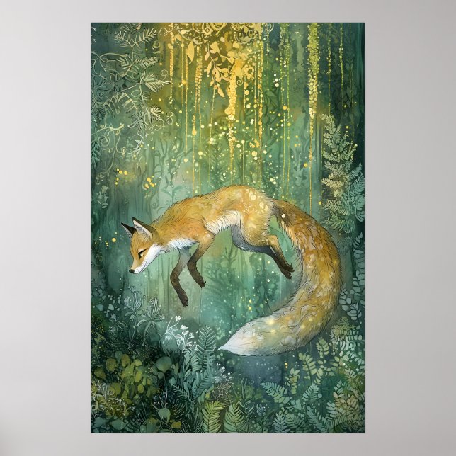 Poster Arte Magnética de Fox da Floresta Emerald Encantad (Frente)
