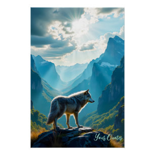 Pôster Arte Majestosa do Lobo da Montanha