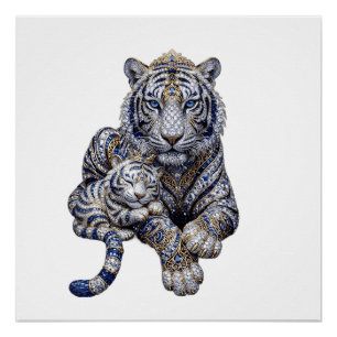 Pôster Arte Majestosa do Tigre Branco Realeza Joalheria