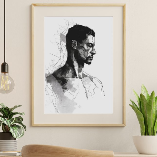 Poster Arte Man Black and White Line (Criador carregado)