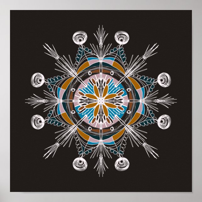 Poster Arte Mandala Desenhada à Mão Colorida Boho (Frente)