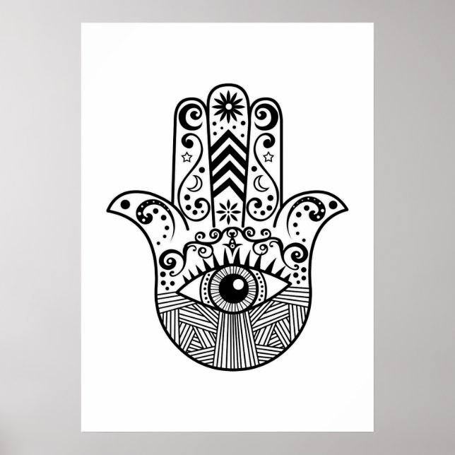 Poster Arte Mão de Hamsa, preto e branco (Frente)