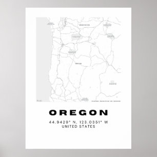 Poster Arte Map Minimalista do Oregon - Preto e Branco