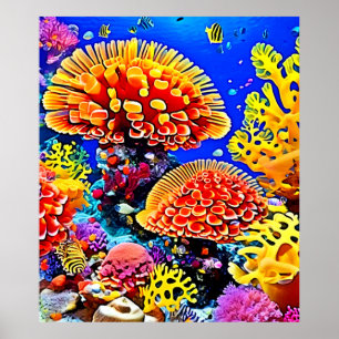 Poster Arte Maravilhosa de Recife de Coral Vibrante