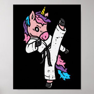 Poster Arte Marcial de Chutar Unicórnio Cute Caratê Taekw