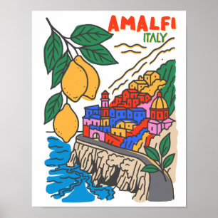 Poster Arte Mediterrâneo Italiano Amalfitano Desenhado à