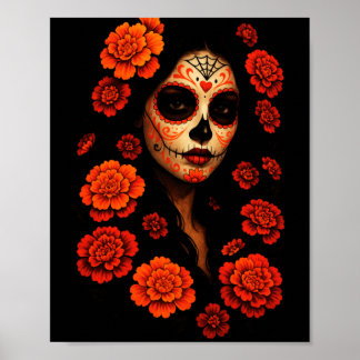 Poster Arte Mexicano de Crânio de Açúcar - La Catrina Mas