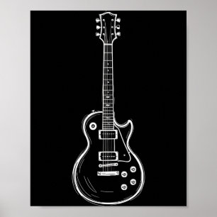 Poster Arte Mínima de Linha de Guitarra Amante de Música